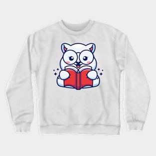 Cute polar bear reading book cartoon Crewneck Sweatshirt